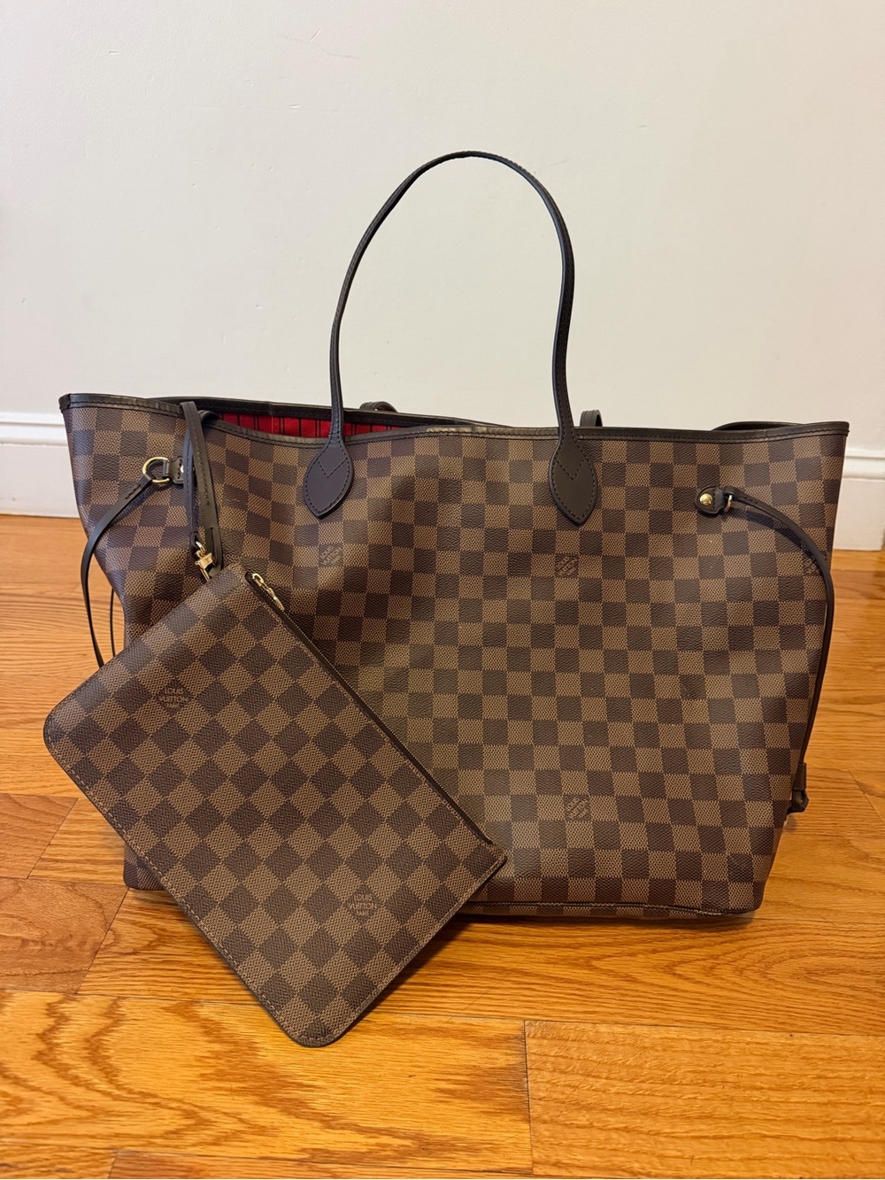 Louis Vuitton Neverfull GM Damier Ebene Tote with Matching Pouch